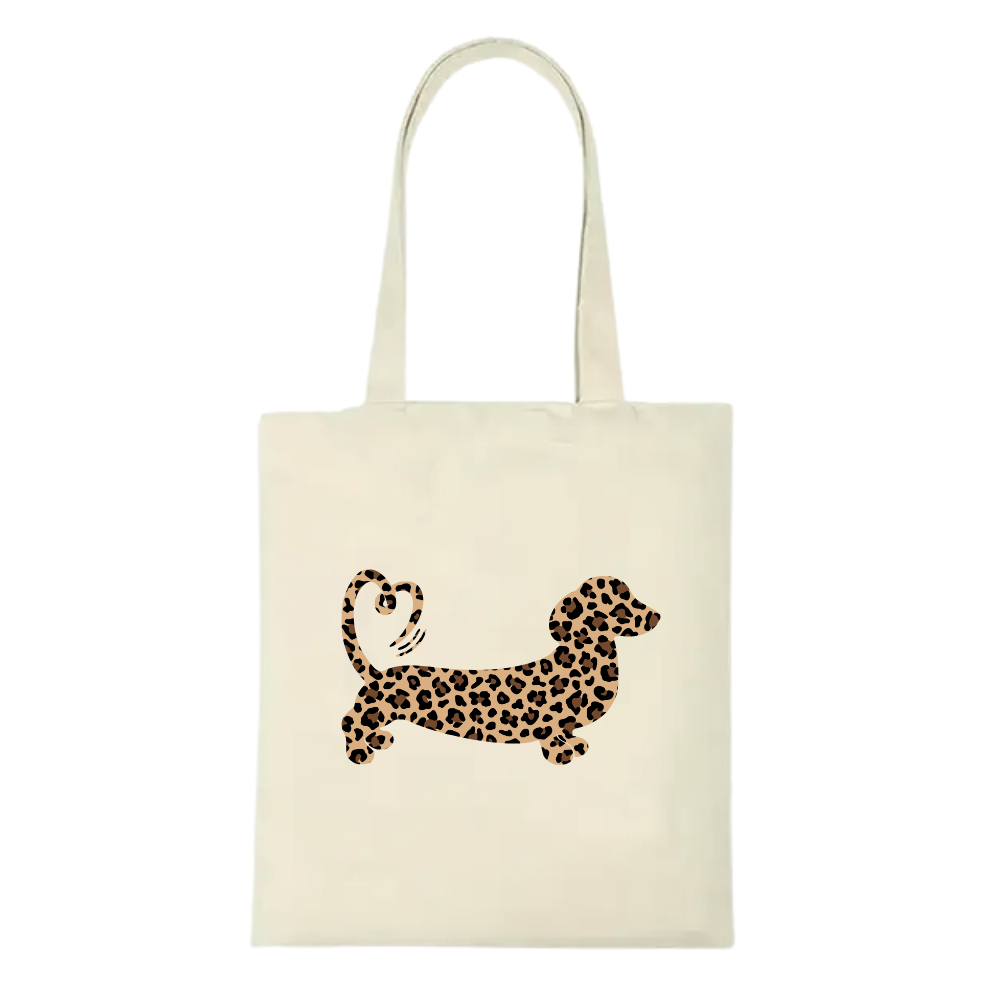 Leopard Print Dachshund Cotton Tote Bag