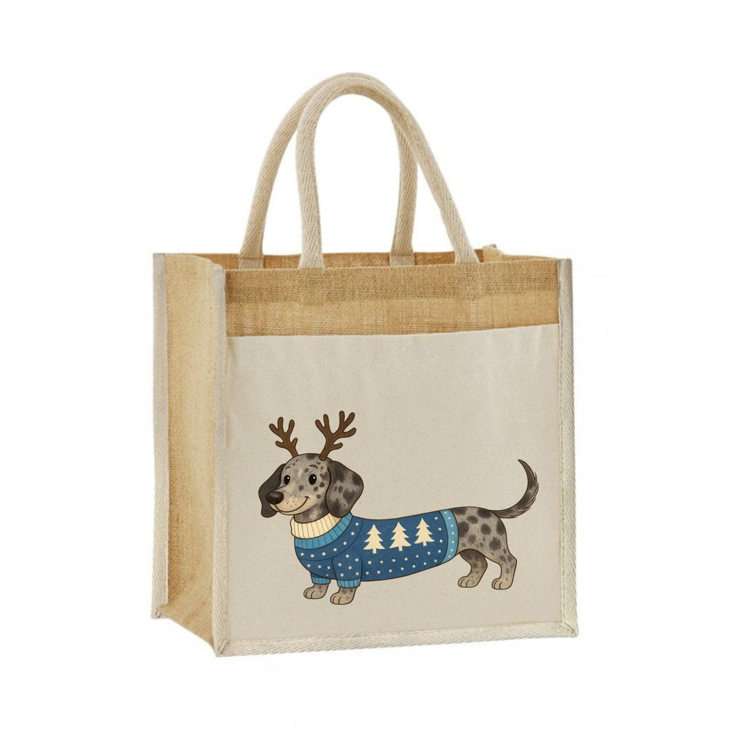 Christmas Dachshund Jute Bag with Cotton Pocket - 21 Designs to Choose From (Dispatch after 26th Nov)