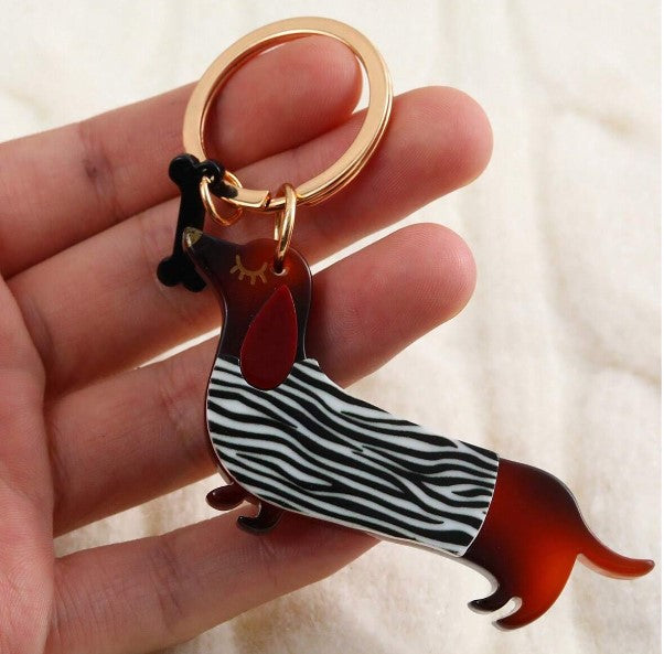 Zebra Print Jacket Dachshund Keyring image 0