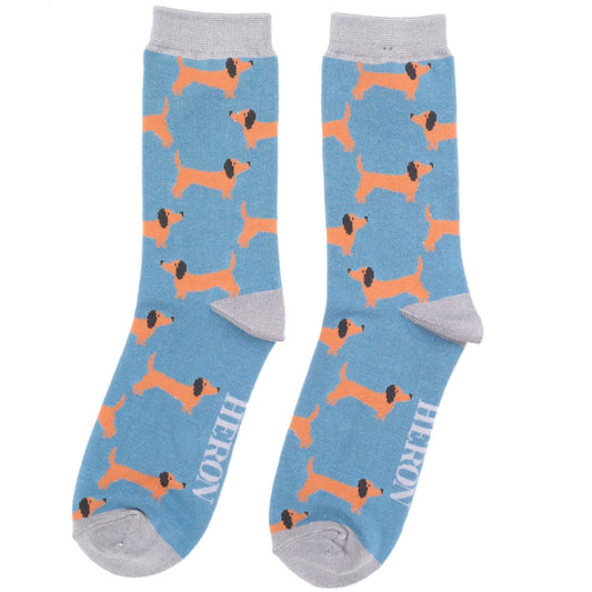 Mens Bamboo Sausage Dogs Socks Denim image 0