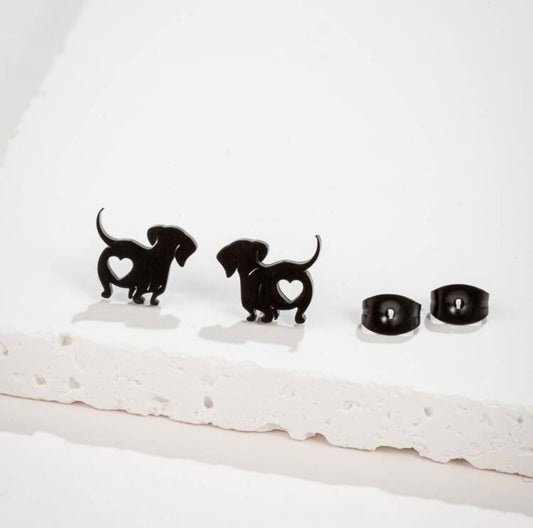 Dachshund Earrings - Stainless Steel Black image 0