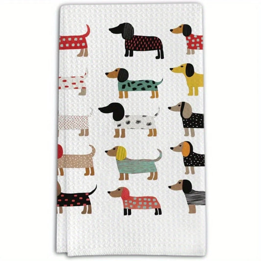 Colourful Dachshund Tea Towel