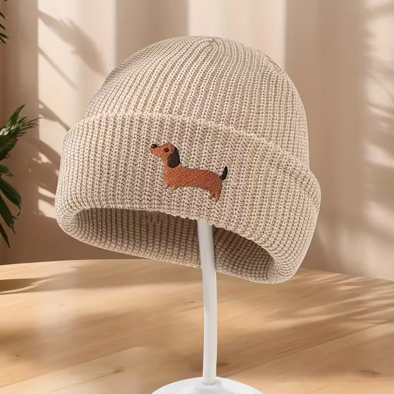 Embroidered Knitted Dachshund Beanie Hats - Choice of Colours
