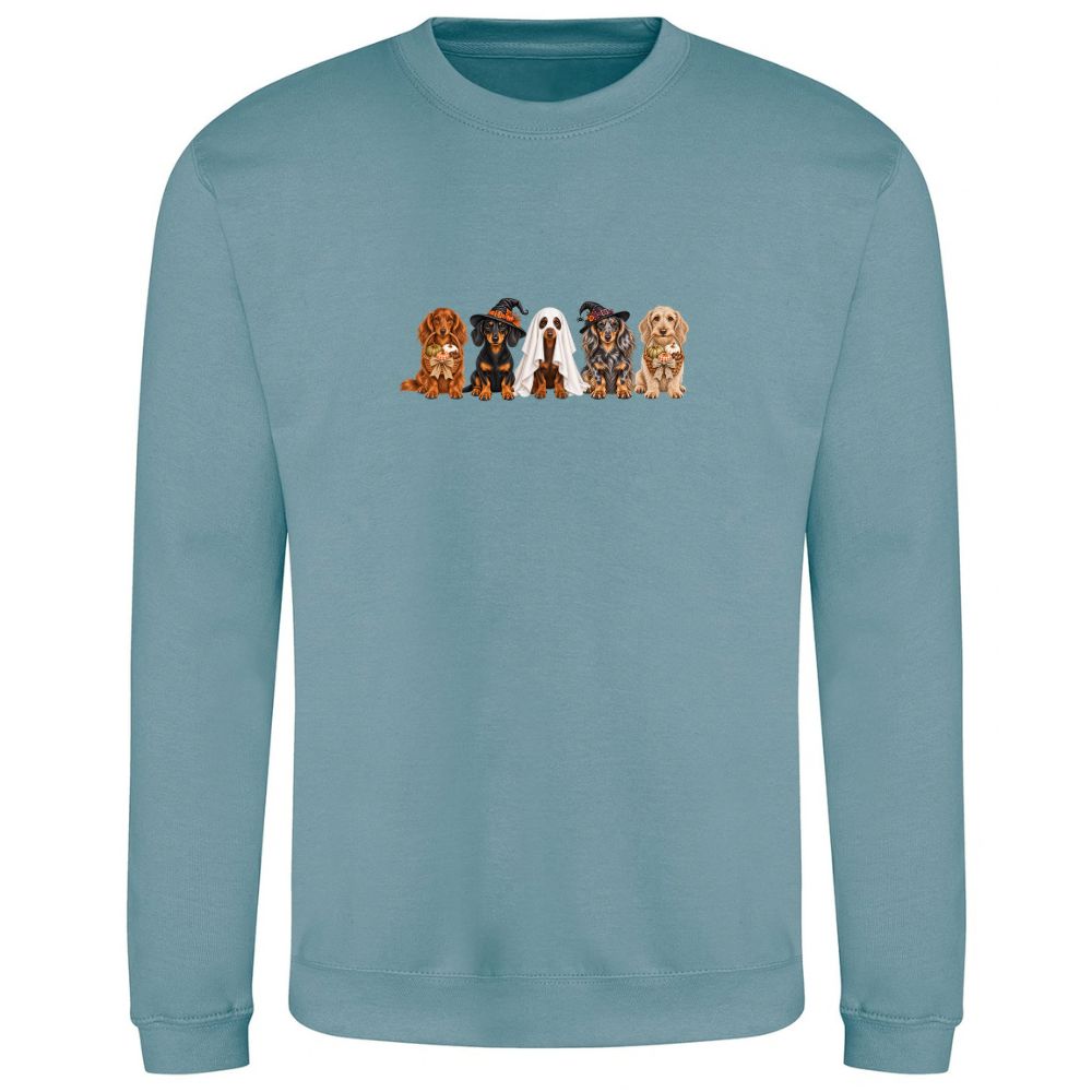 🎃 Seafoam Dachshund Halloween Sweatshirt – 4 Designs | XS–2XL 🐾