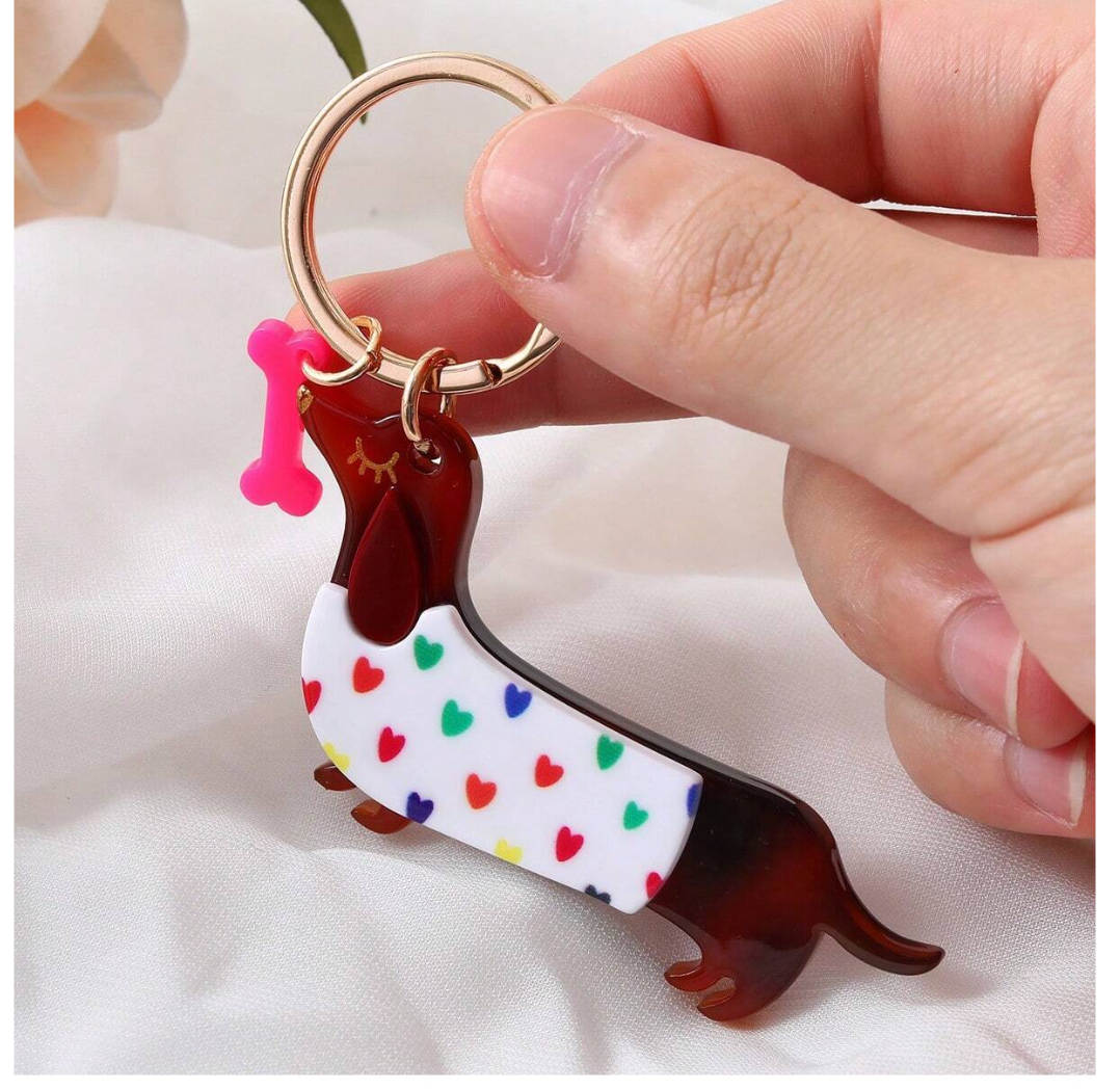 Heart Print Jacket Dachshund Keyring image 0