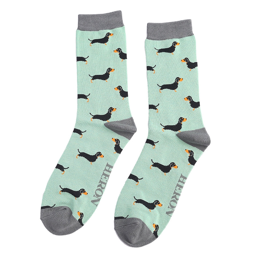 Mens Bamboo Little Sausage Dogs Socks Mint image 0