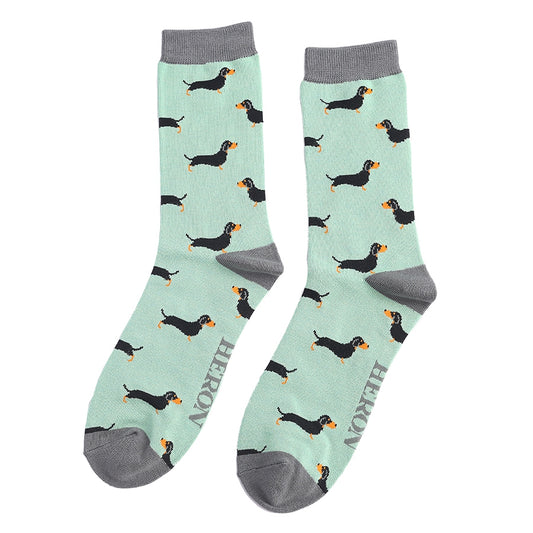 Mens Bamboo Little Sausage Dogs Socks Mint image 0