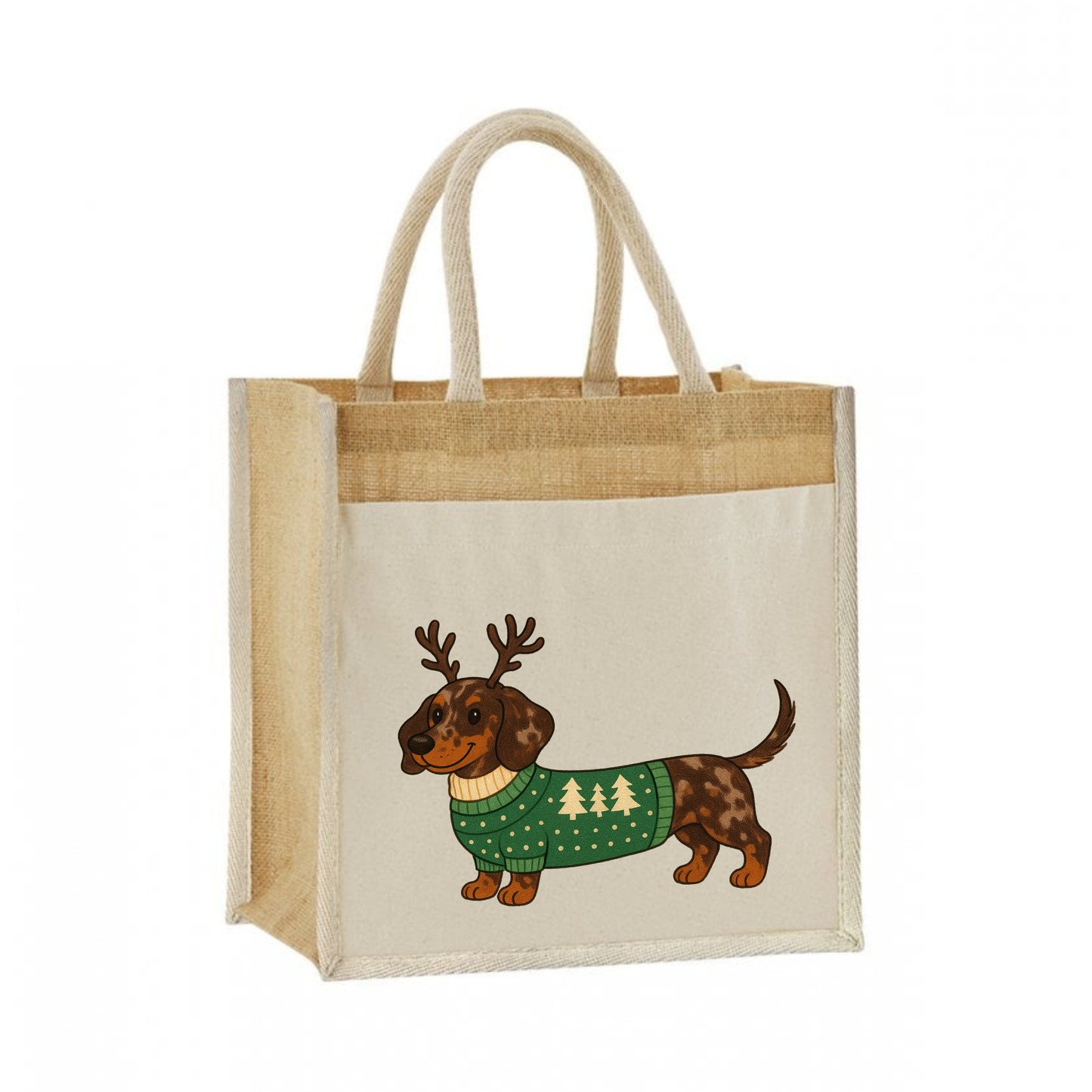 Christmas Dachshund Jute Bag with Cotton Pocket - 21 Designs to Choose From (Dispatch after 26th Nov)