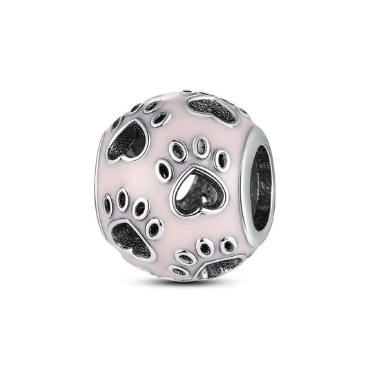 Paw Print Bead Charm - 925 Sterling Silver Plated