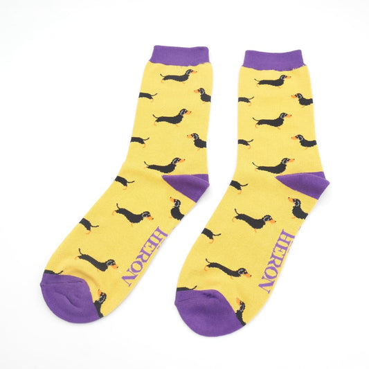Mens Bamboo Little Sausage Dogs Socks Yellow image 0