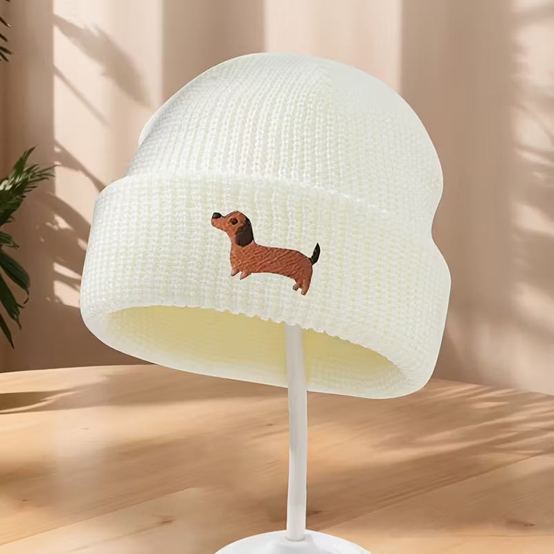 Embroidered Knitted Dachshund Beanie Hats - Choice of Colours