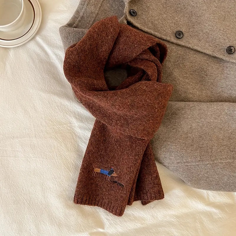 Soft Winter Scarf with Embroidered Dachshund Design - 10 Colours to choose from