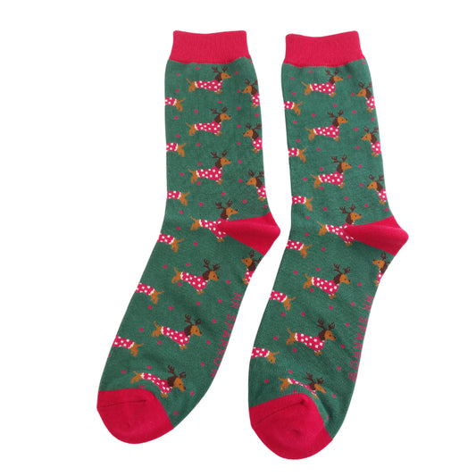 Mens Bamboo Xmas Sausage Dogs Green image 0