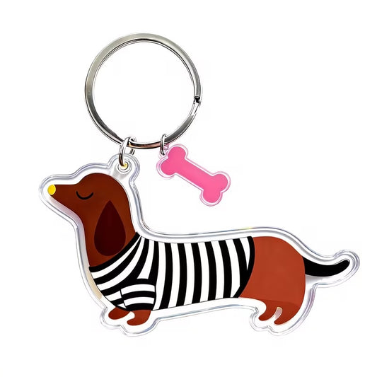 Black & White Stripe Jacket Dachshund Keyring