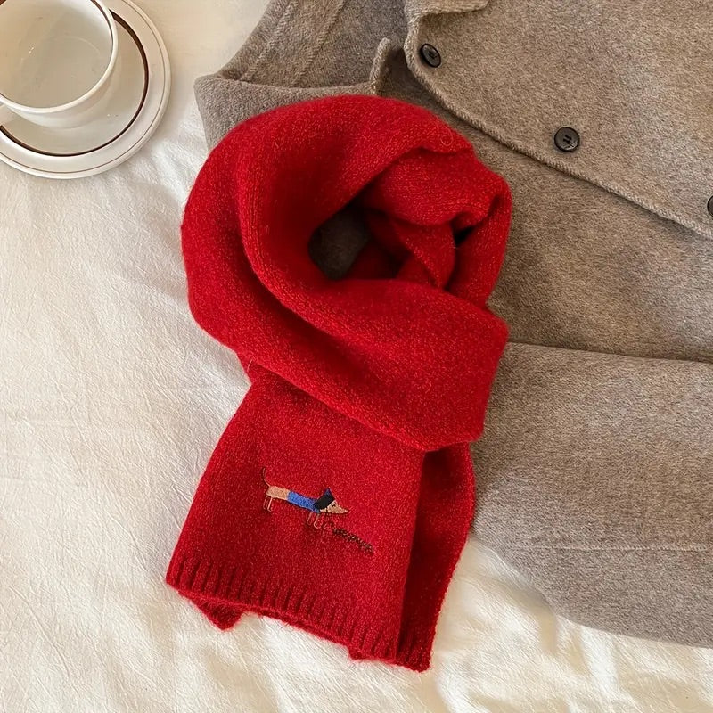 Soft Winter Scarf with Embroidered Dachshund Design - 10 Colours to choose from
