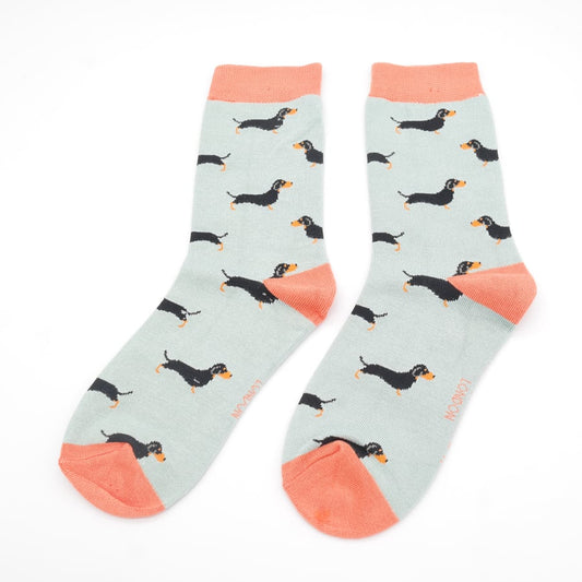 Ladies Bamboo Little Sausage Dogs Socks Duck Egg image 0