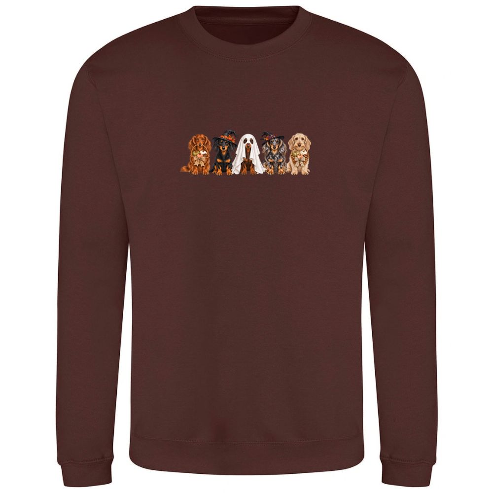🎃 Chocolate Fudge Brownie Dachshund Halloween Sweatshirt – 4 Designs | XS–2XL 🐾