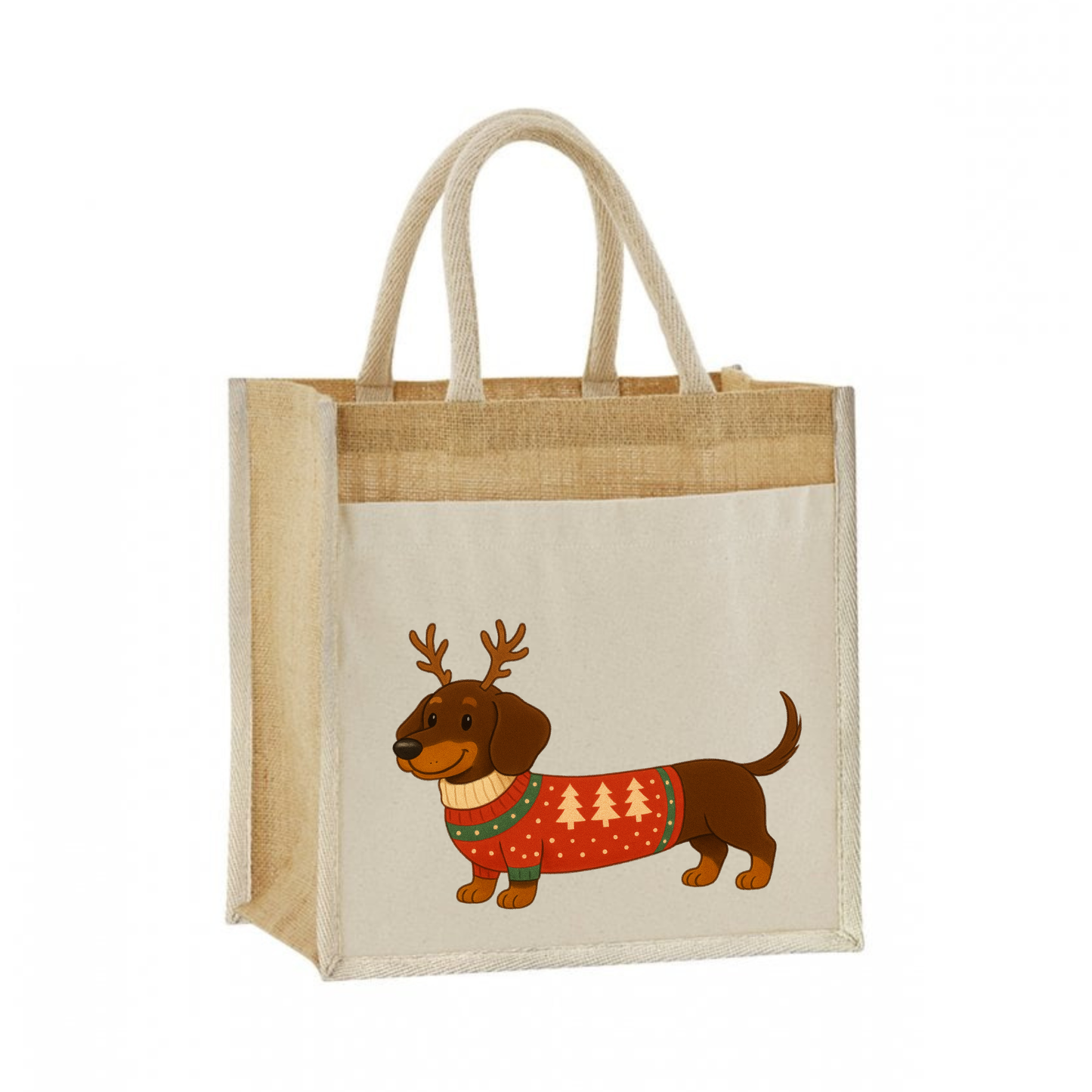 Christmas Dachshund Jute Bag with Cotton Pocket - 21 Designs to Choose From (Dispatch after 26th Nov)