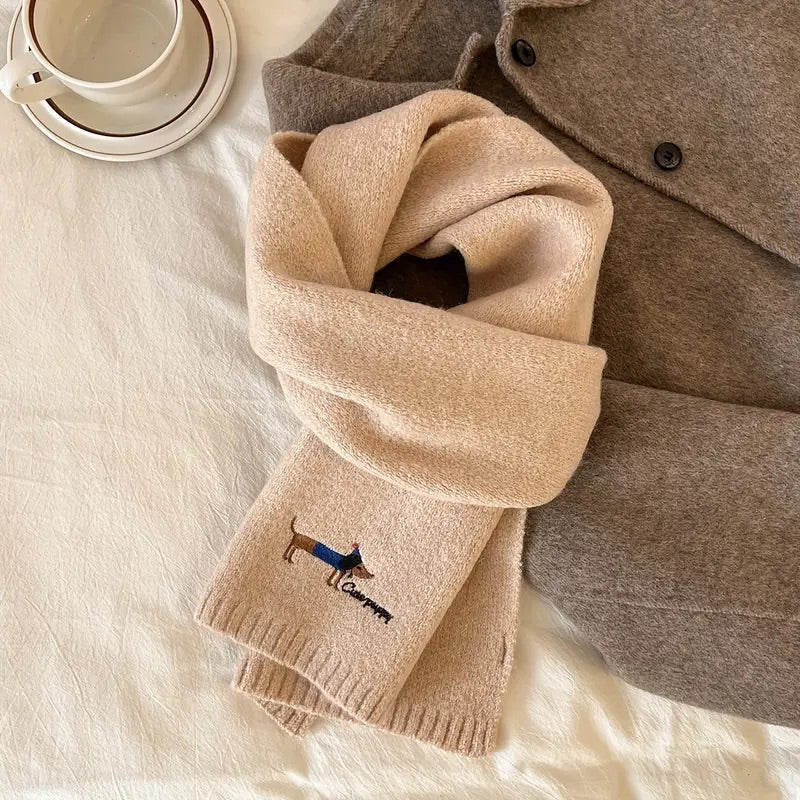 Soft Winter Scarf with Embroidered Dachshund Design - 10 Colours to choose from