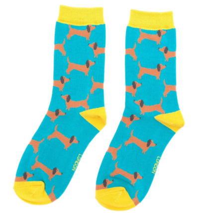 Ladies Bamboo Sausage Dogs Socks Turquoise image 0