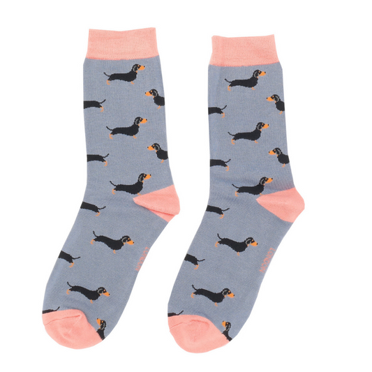 Ladies Bamboo Little Sausage Dogs Socks Blue image 0
