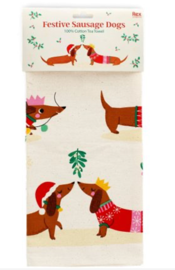 Festive Sausage Dog Tea Towel image 1