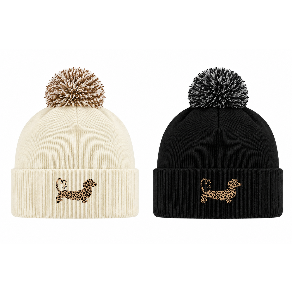 Leopard Print Dachshund Bobble Beanie