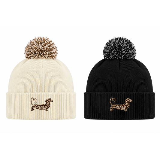 Leopard Print Dachshund Bobble Beanie