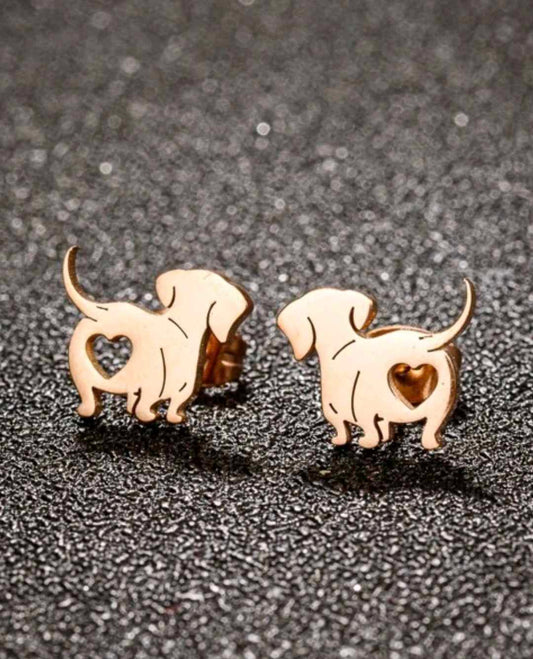 Dachshund Earrings - Stainless Steel Rose Gold image 0