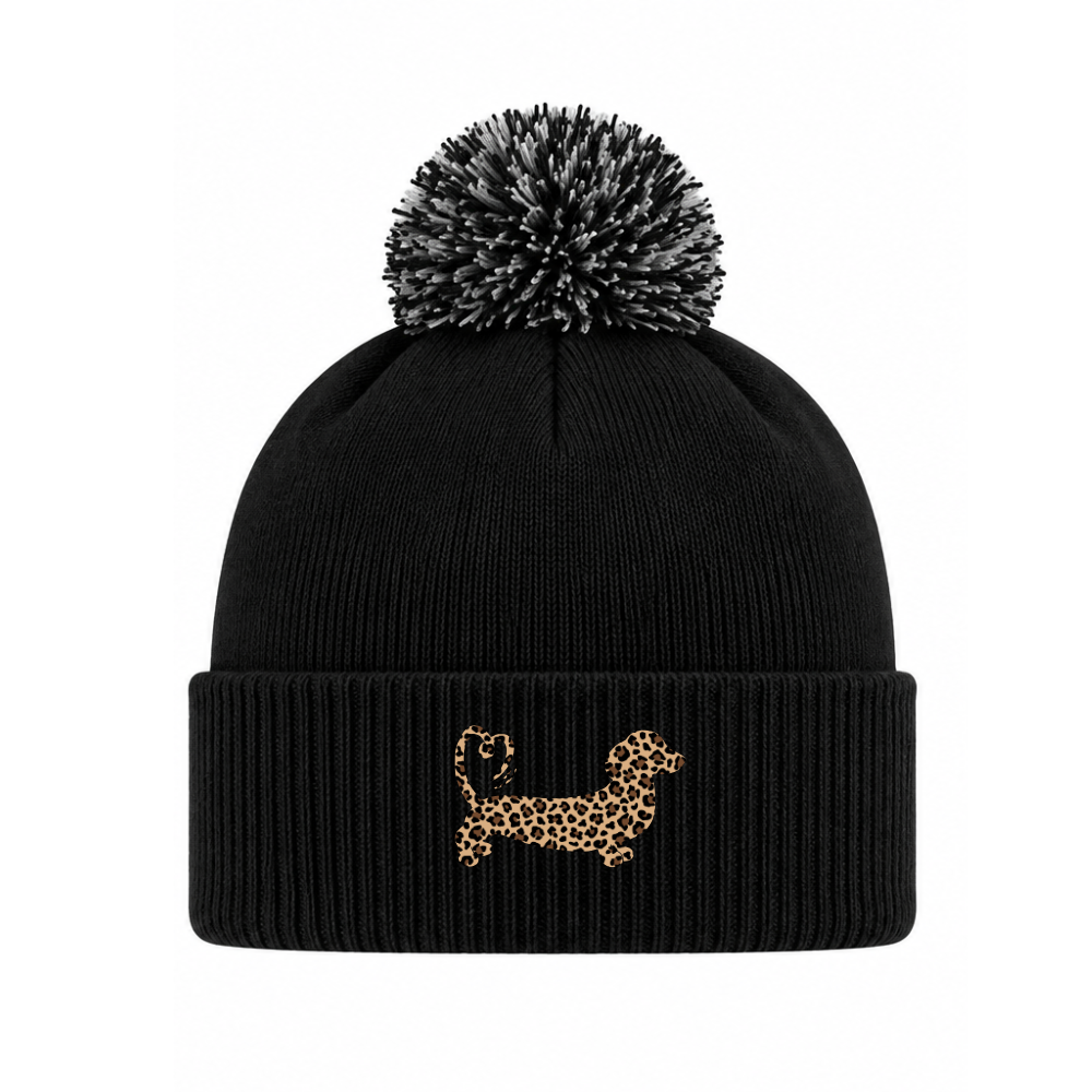 Leopard Print Dachshund Bobble Beanie