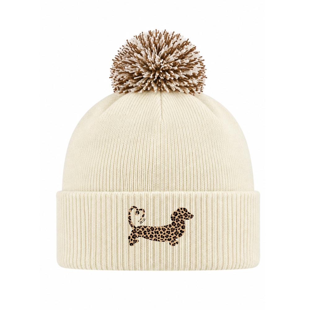 Leopard Print Dachshund Bobble Beanie