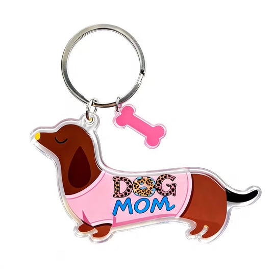 Dog Mom Pink Jacket Dachshund Keyring