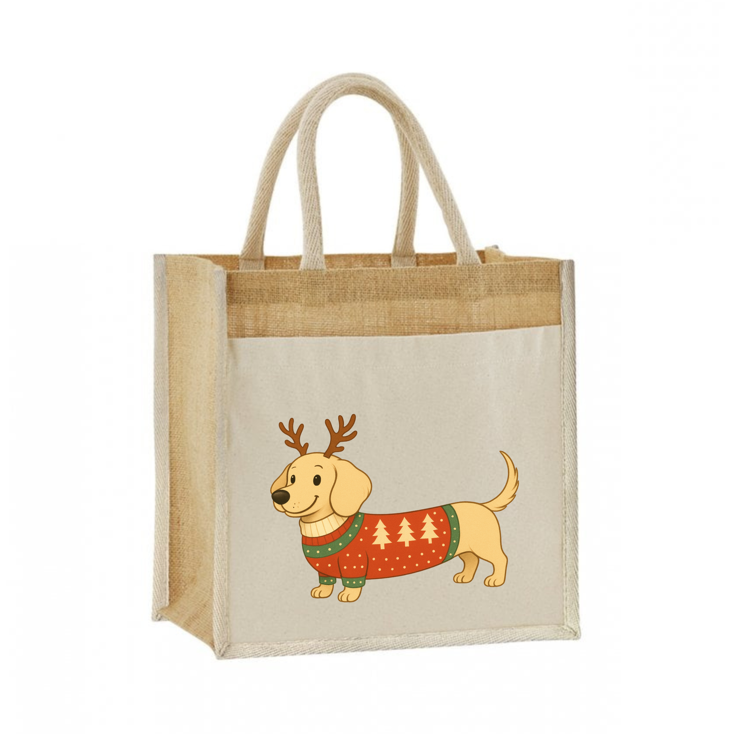 Christmas Dachshund Jute Bag with Cotton Pocket - 21 Designs to Choose From (Dispatch after 26th Nov)