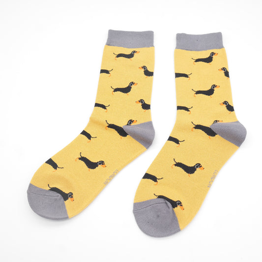 Ladies Bamboo Little Sausage Dogs Socks Yellow image 0
