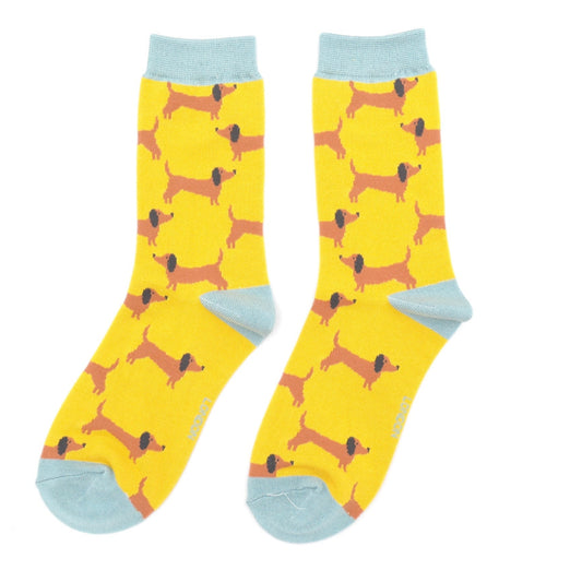 Ladies Bamboo Sausage Dogs Socks Yellow image 0