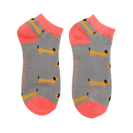 Ladies Bamboo Sausage Dogs Trainer Socks Grey image 0