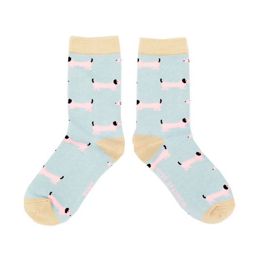Ladies Bamboo Sausage Dogs Socks Powder Blue image 0