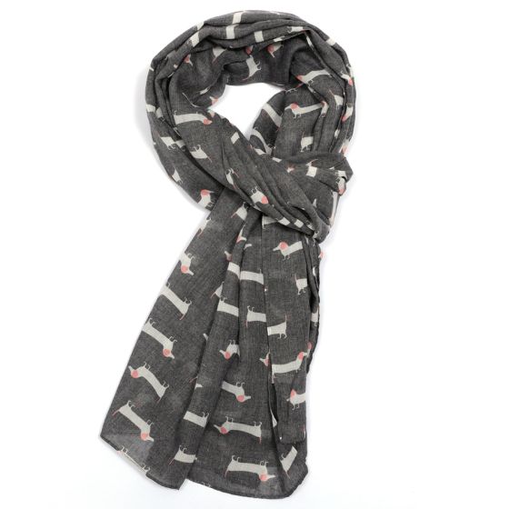 Cute Dogs Dachshund Scarf in Charcoal