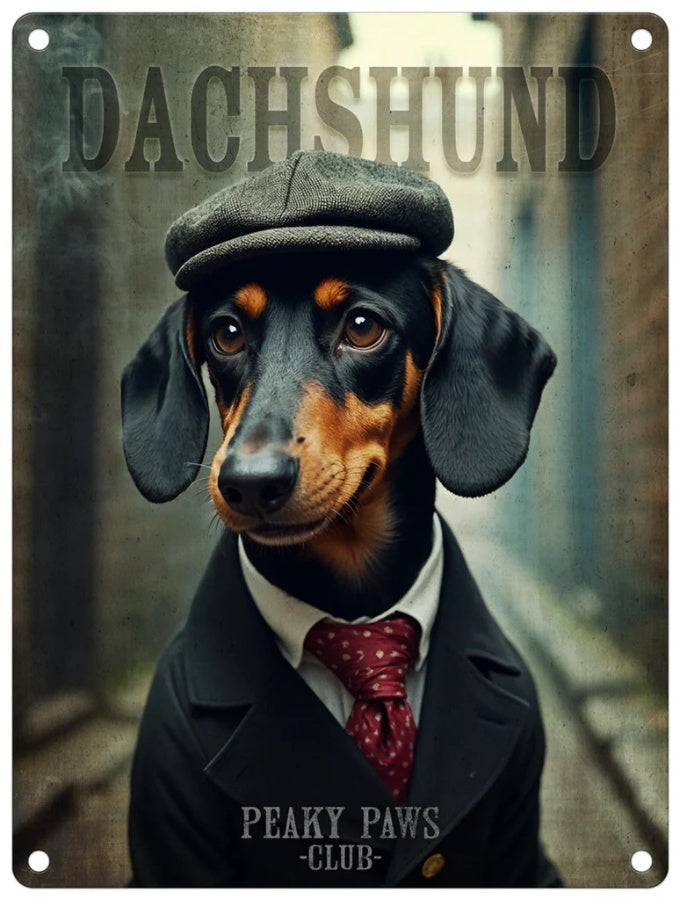 Dachshund 'Peaky Paws' Metal Dangler Sign 🐾🖤