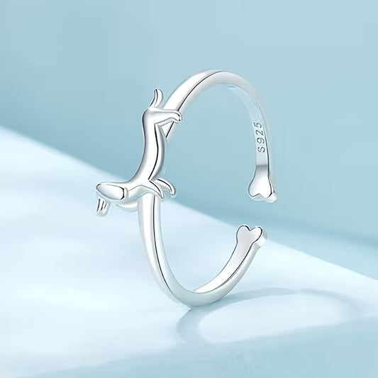 925 Sterling Silver Dachshund Open Ring