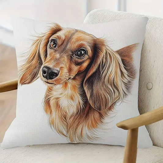 Cream Long Hair Dachshund Cushion Cover