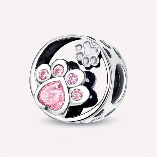 Pink Paw Open Charm - 925 Sterling Silver