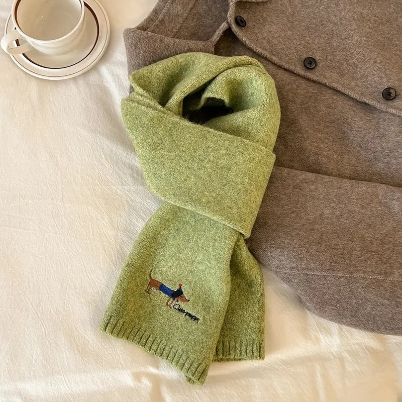 Soft Winter Scarf with Embroidered Dachshund Design - 10 Colours to choose from