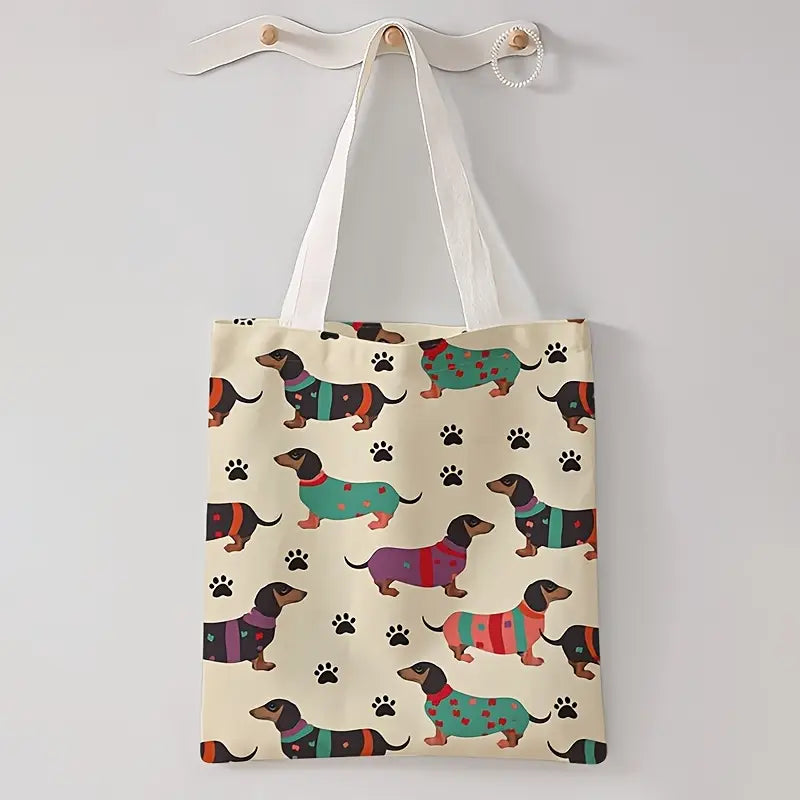 Dachshund & Paws Colourful Shoulder Tote Bag