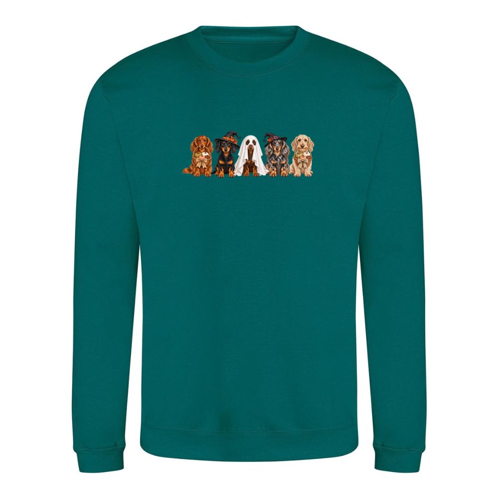 🎃 Jade Dachshund Halloween Sweatshirt – 4 Designs | XS–2XL 🐾