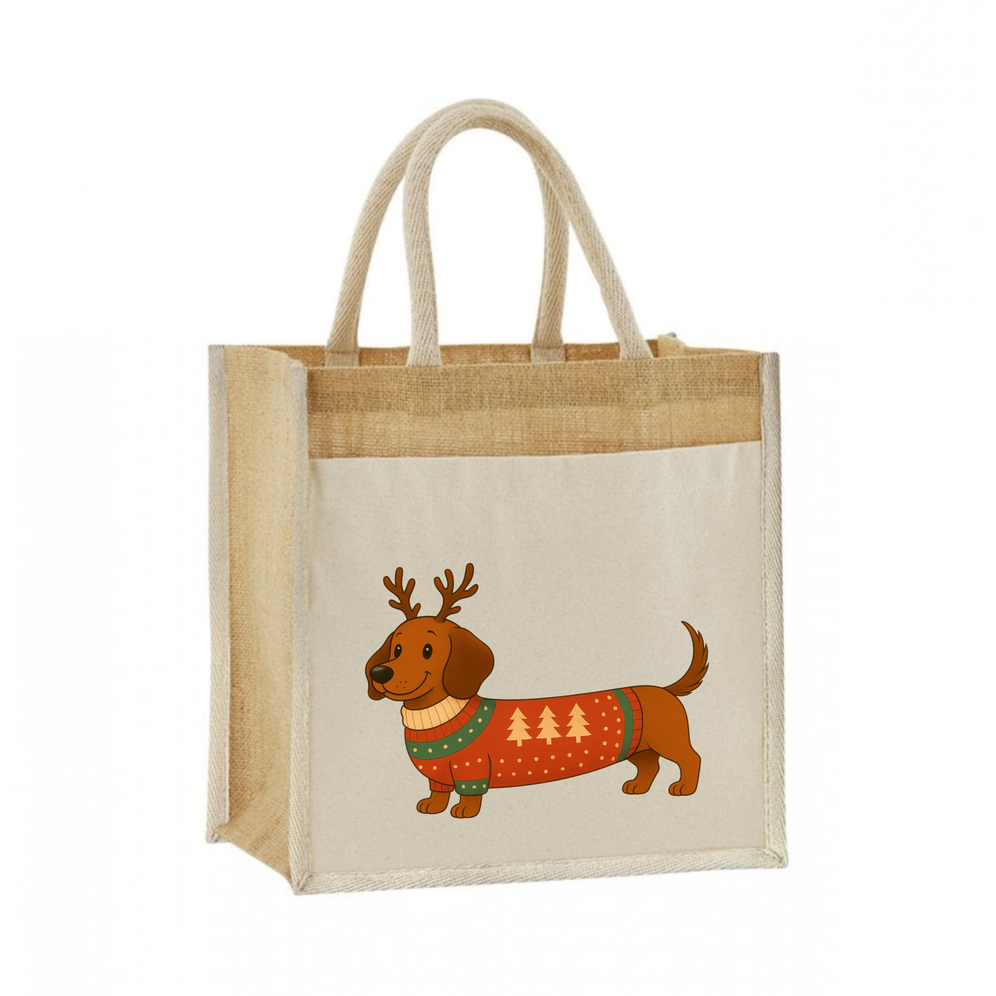 Christmas Dachshund Jute Bag with Cotton Pocket - 21 Designs to Choose From (Dispatch after 26th Nov)