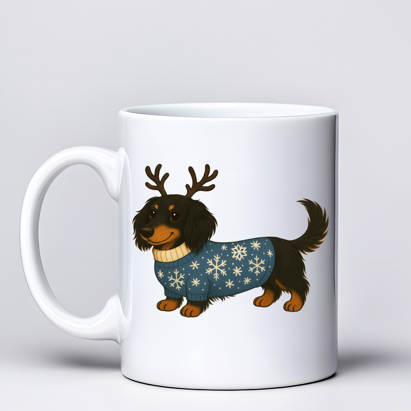 Long Haired Dachshund Christmas Mugs - Choice of Colours (Dispatch after 26th Nov)