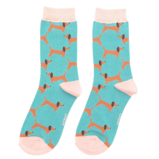 Ladies Bamboo Sausage Dogs Socks Duck Egg image 0