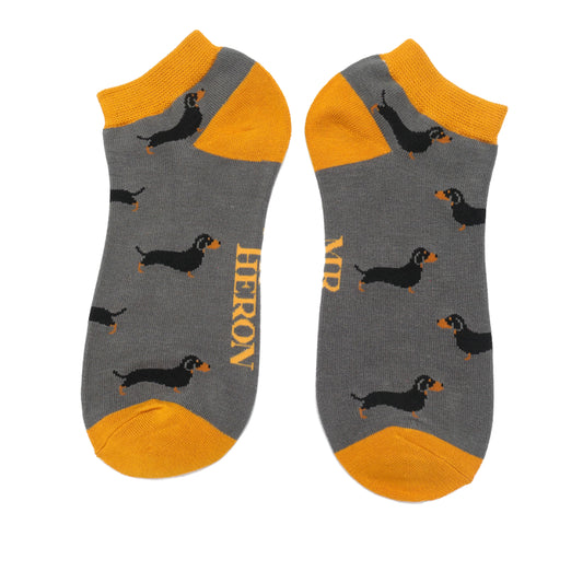 Mens Bamboo Little Sausage Dogs Trainer Socks Grey image 0