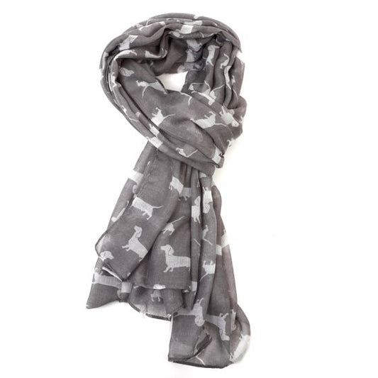 Dachshund Scarf in Silver with White Dogs